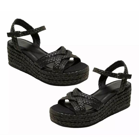 NEW A New Day 'Luisa' Women's 11 Woven Straw Wedge Sandal Black - Picture 1 of 7